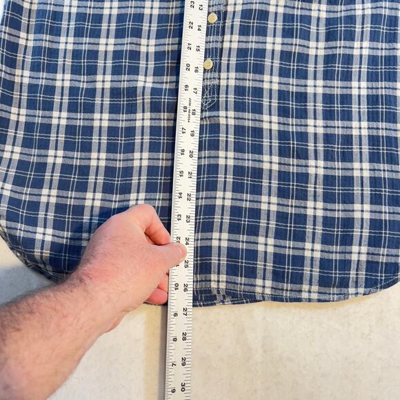 J. Crew Flannel Button Shirt Woman M Blue White Check Secure Pocket Snuggle Cozy - Picture 6 of 10